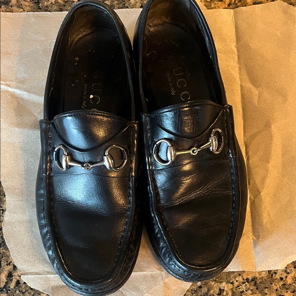 Gucci Black Leather Slip-On Loafers with Silver Accents - Picture 1 of 5
